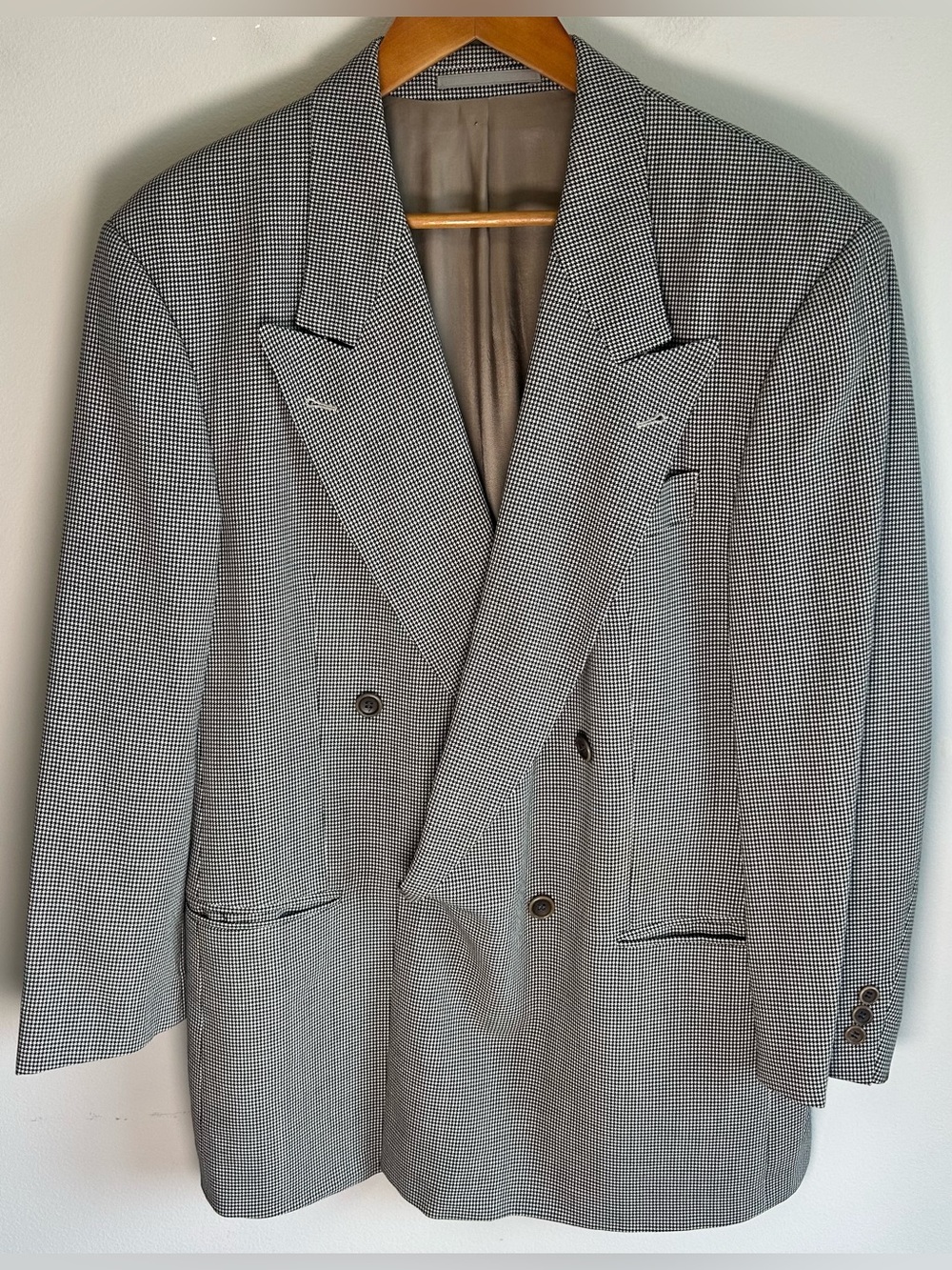 Vintage Hugo Boss Double Breasted Blazer Sport Jacket Size 40 Houndstooth Wool